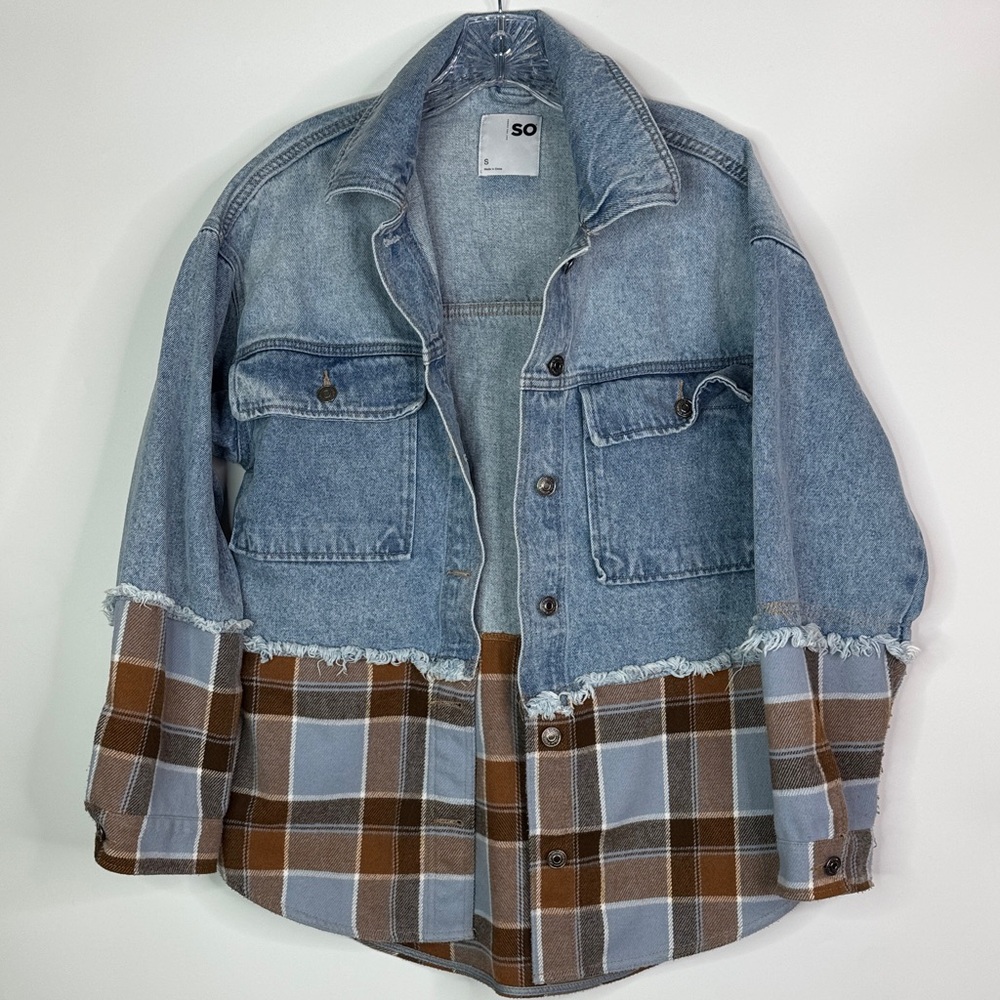 SO Denim Flannel Trimmed Button Jacket Size Small